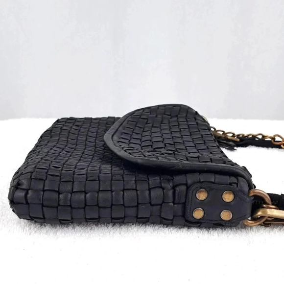 Vintage Valentina Black Woven Leather Dual Strap Handbag with Chain Details - Picture 8 of 12
